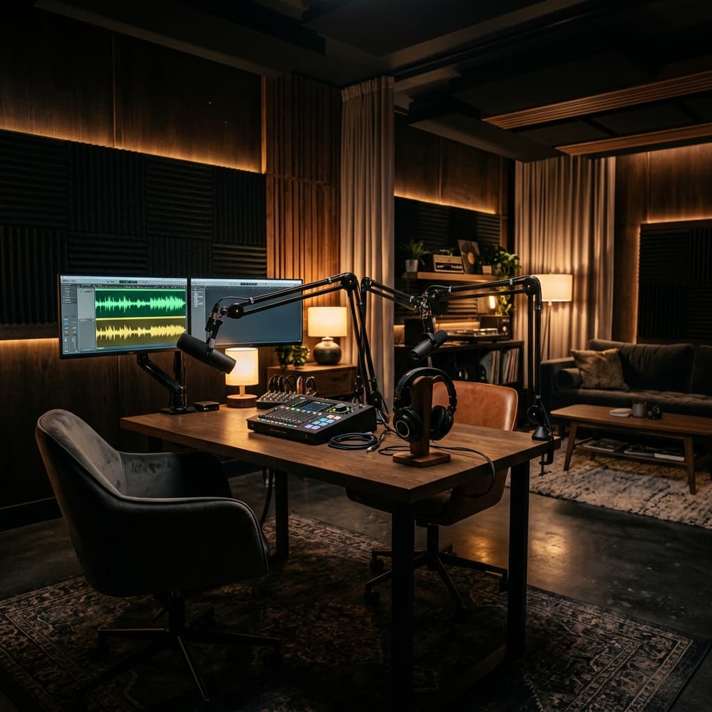 Modern podcast recording studio